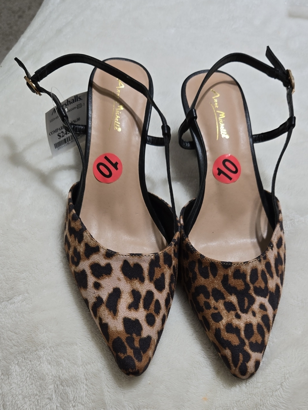 Anne Michelle Leopard Print Slingback Pumps - Black/ Brown